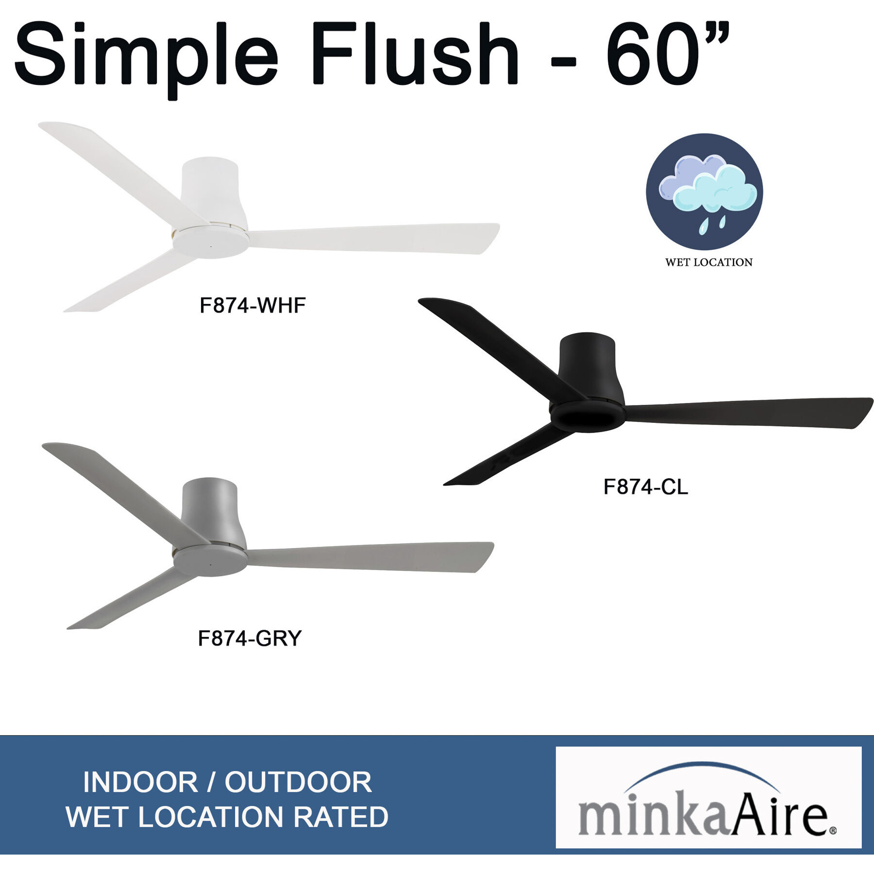 Simple Flush 52 inch Flat White Outdoor Hugger Fan